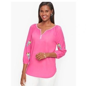 Talbots Parrot Embellished Voile Popover